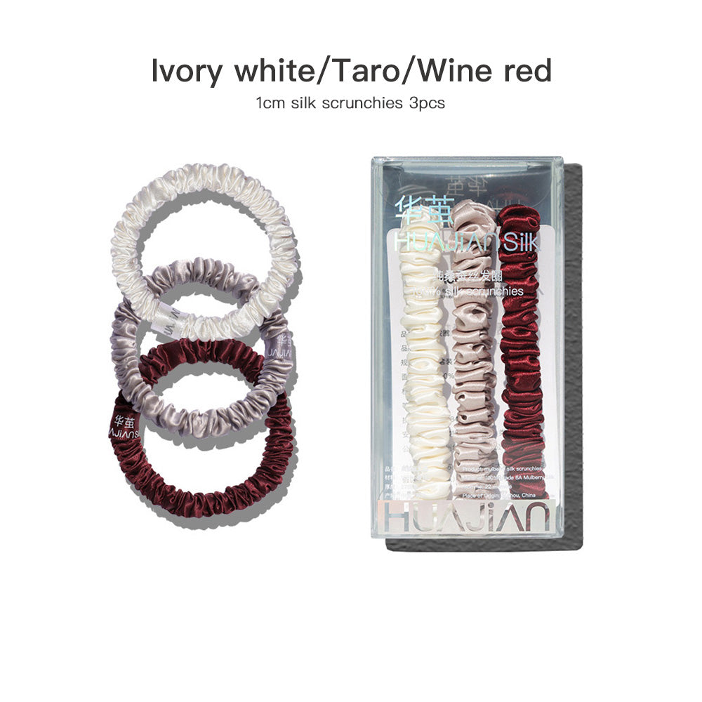 lvory white/Taro/Wine red 1cm silk scrunchies set