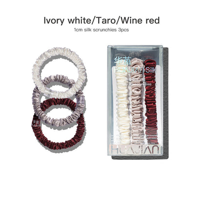 lvory white/Taro/Wine red 1cm silk scrunchies set