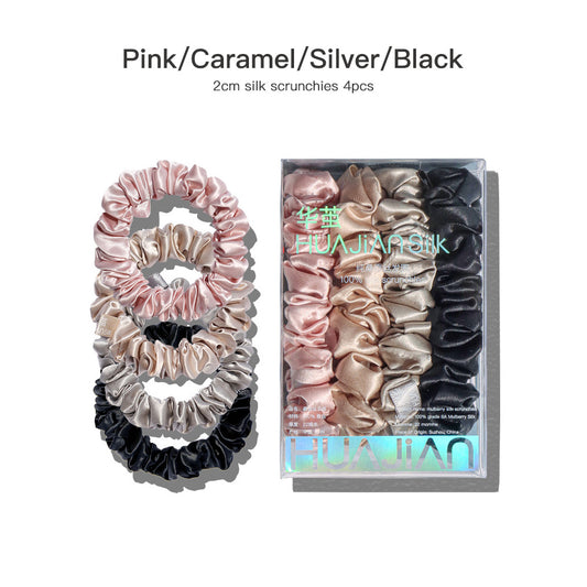 Pink/Caramel/Silver/Black 2cm silk scrunchies sets