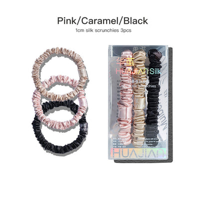 Pink/Caramel/Black 1cm silk scrunchies sets
