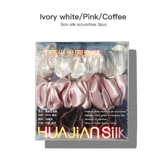 lvory white/Pink/Coffee silk scrunchies 3cm sets