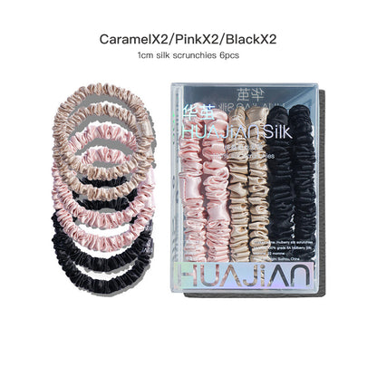 1cm Silk scrunchies Set PinkX2 Caramel X2 BlackX2