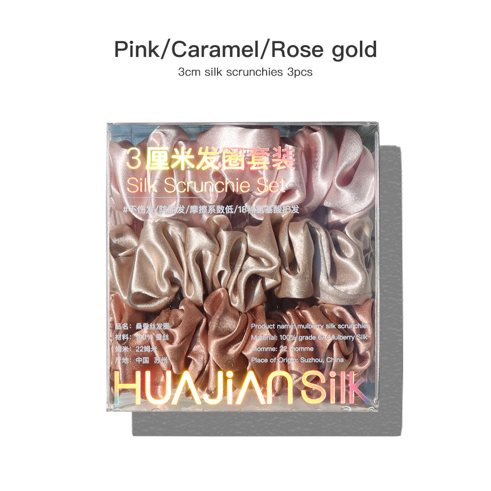 Pink/Caramel/Rose gold 3cm silk scrunchies sets
