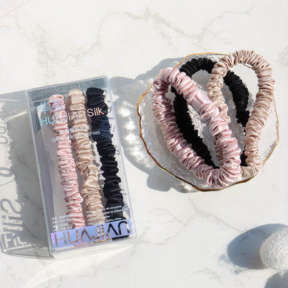 Pink/Caramel/Black 1cm silk scrunchies sets